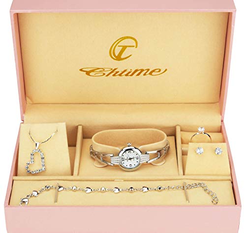 Geschenkset Damen Armbanduhr Silber- Schmuck Set- Halskette-Ring- Ohrringe Geschenkset Damen Armbanduhr Silber- Schmuck Set- Halskette-Ring- Ohrringe von BELLOS