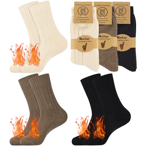 Belloxis 3 Paare Alpaka Socken Thermosocken Damen 39-42 Wollsocken Kuschelsocken Damen Dicke Socken Damen Wintersocken Damen Thermo Socken Warme Socken Wärmesocken Stricksocken Damen 39-42 von Belloxis