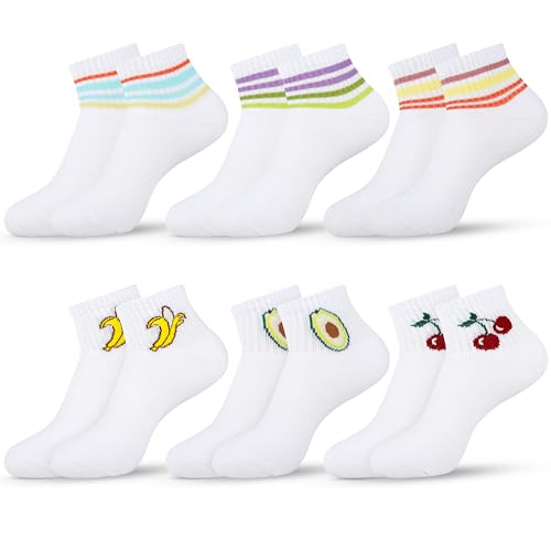 Belloxis 6 Paar Tennissocken Damen 35-38 Sneaker Socken Damen 35-38 Sportsocken Weiße Socken Kurze Socken Baumwollsocken Tennis Socken von Belloxis