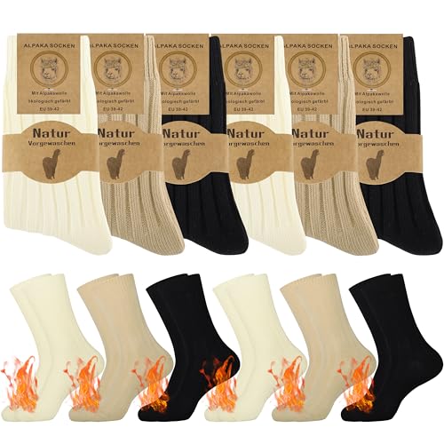 Belloxis 6 Paare Alpaka Socken Damen Thermosocken Damen 39-42 Wollsocken Kuschelsocken Damen Dicke Socken Damen Wintersocken Damen Thermo Socken Warme Socken Wärmesocken Stricksocke von Belloxis