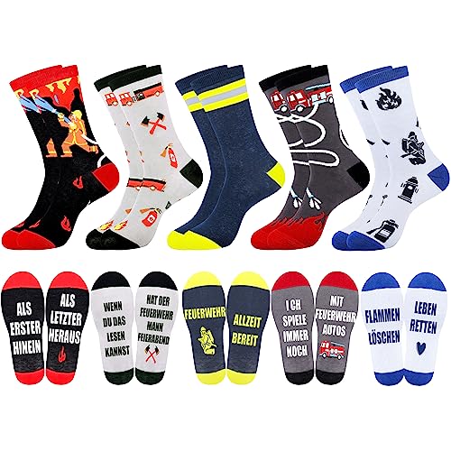 Belloxis Feuerwehr Geschenke für Männer 5 Paar Feuerwehr Socken Herren 43-46 für Feuerwehrmänner Zubehör Kuschelsocken Kleine für Freund Geburtstagsgeschenk von Belloxis