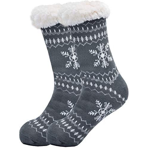 Belloxis Kuschelsocken Wintersocken Herren Warme Flauschige Dicke Hüttensocken Haussocken mit Noppen Geschenk für Männer Weihnachten 38-44 (B-Grau, 1) von Belloxis