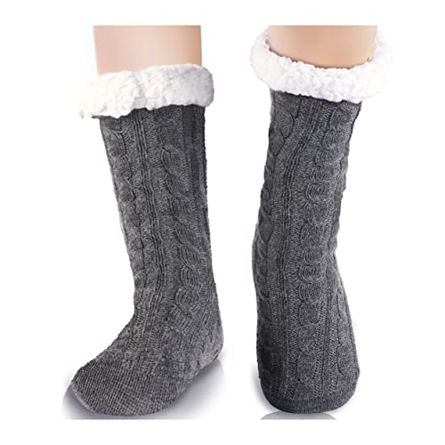 Belloxis Kuschelsocken Wintersocken Herren Warme Flauschige Dicke Hüttensocken Haussocken mit Noppen Geschenk für Männer Weihnachten 38-44 (Grau, 1) von Belloxis