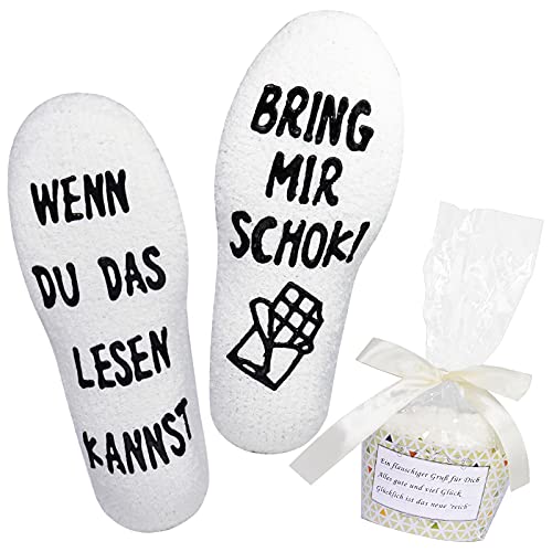 Belloxis Schokolade Socken Damen Wenn Du Das Lesen Kannst Socken Flauschige Lustige Socken Geschenk für Frauen von Belloxis