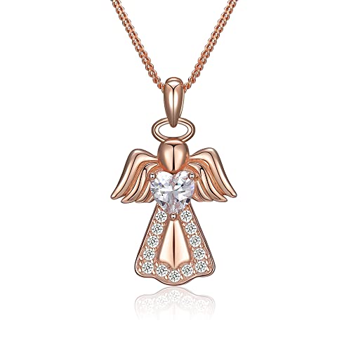 Halskette Damen Engel Engelsflügel 925 Sterling Silber Herzkette mit Anhänger für Frauen(Rosa Gold) von Bellrela