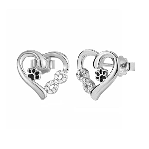 Ohrring Silber 925 Damen Tier Pfotenabdruck Unendlichkeit Liebe Herz Ohrstecker für Hundeliebhaber Geschenk (Silber) von Bellrela