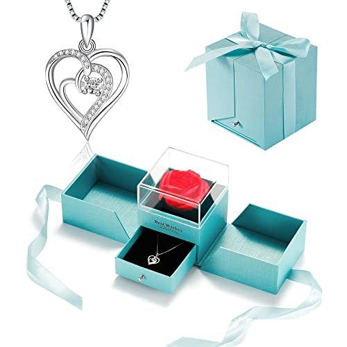 Bellrela Damen Kette Sterling Silber 925 Herz Anhänger Halskette mit Ewige Rose,Valentinstag Muttertag Weihnachten Jubiläum Geburtstagsgeschenk für sie von Bellrela