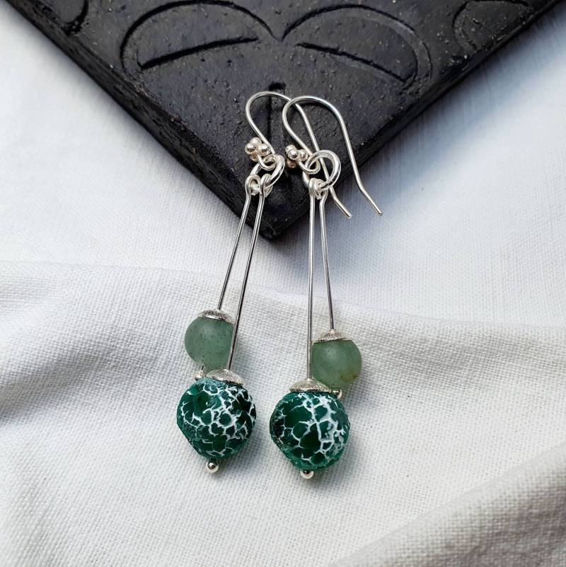Achat, Aventurin Silber Ohrringeart Kollektionbeweglich925Er Silberheilsteine, Geschenk, Boho Ohrringe von BellsGioielli