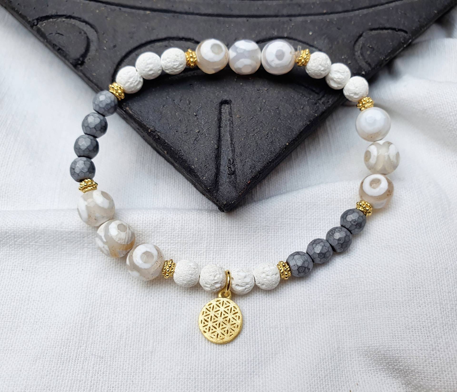 Achat, Hämatit, Lava Vergoldetes Silber Armbandedelstein Armband925Er Silberheilsteinbrautschmuckwedding Dayblume Des Lebens von BellsGioielli