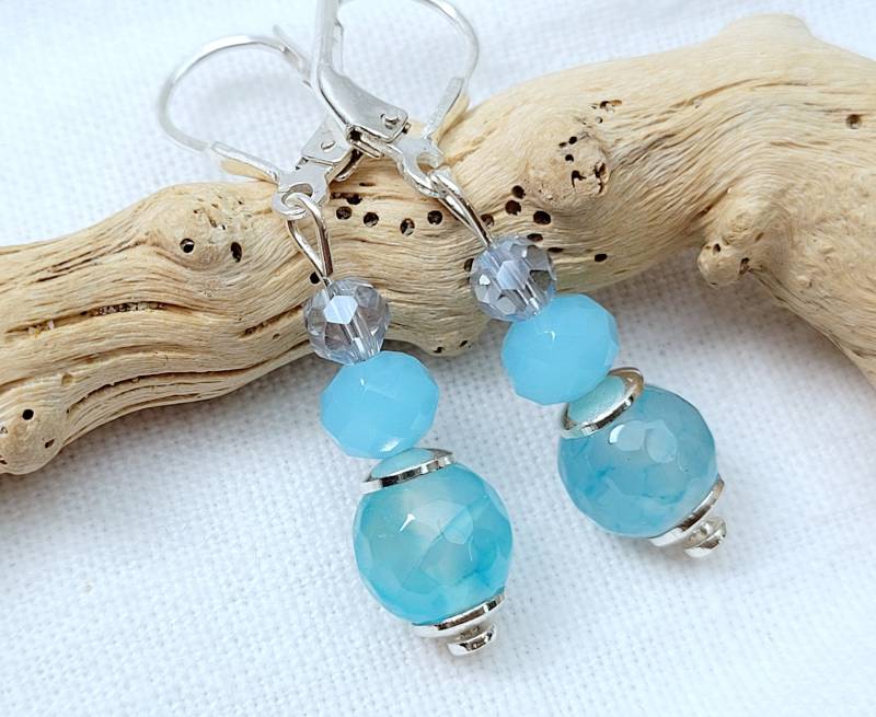 Achat Glas Silber Ohrringeblau Töne925Er Achat Ohrringe Blauer Schmuck Heilstein Hochzeit von BellsGioielli