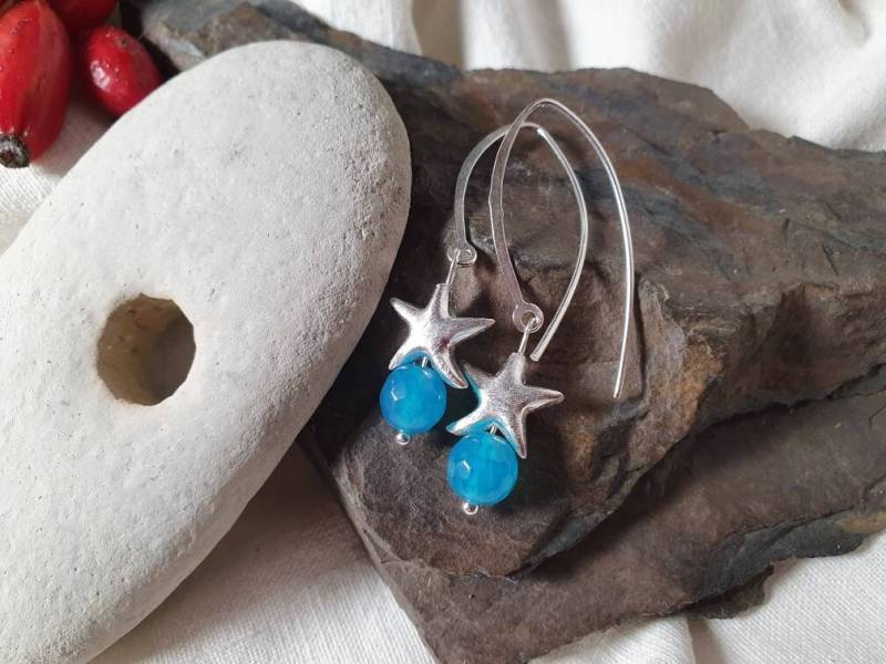 Achat Silber Seestern Ohrringe Meeres Lust925Er Silbergroße Ohrhakenheilstein von BellsGioielli