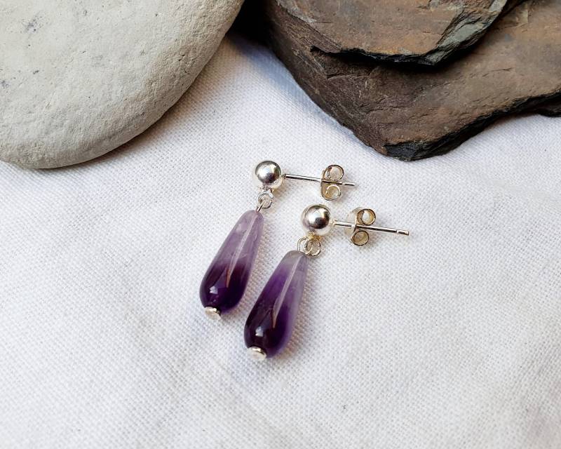 Amethyst-925 Sterling Silber Ohrringe Steckerinnerer Friedenheilstein von BellsGioielli