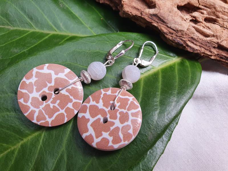 Animal Print - Bergristall Silber Ohrringe925Er Silbergiraffen Lookholz, Boho Ohrringe, Statement Ohrringe, Geschenk von BellsGioielli