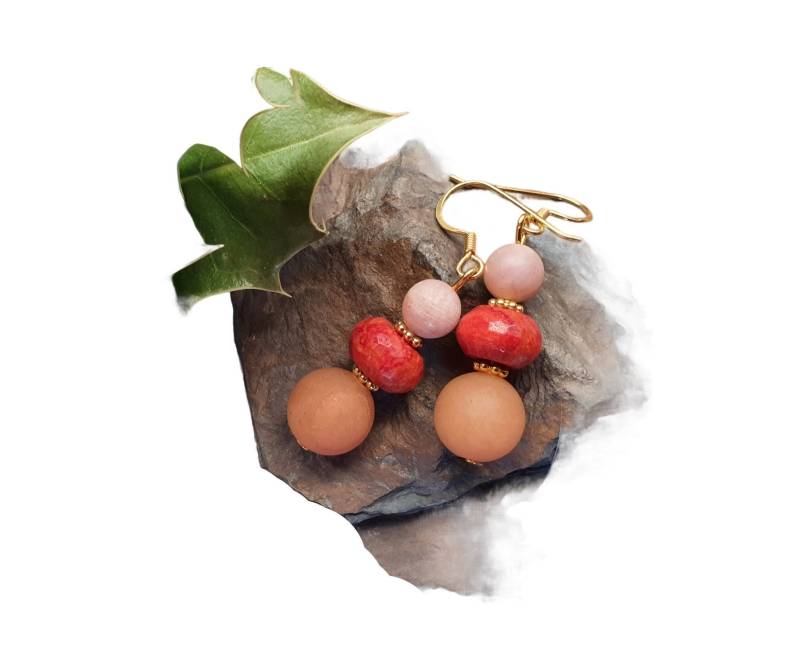 Aventurin-Schaumkoralle-Mondstein-Vergoldetes Silber Ohrringe 925Er Silbergolden Harmony Kollektion von BellsGioielli