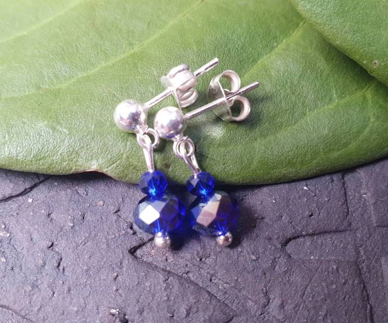 Blaue Glas Silber Ohrringe Steckerfiligraner Schmuckschillernd925Er von BellsGioielli