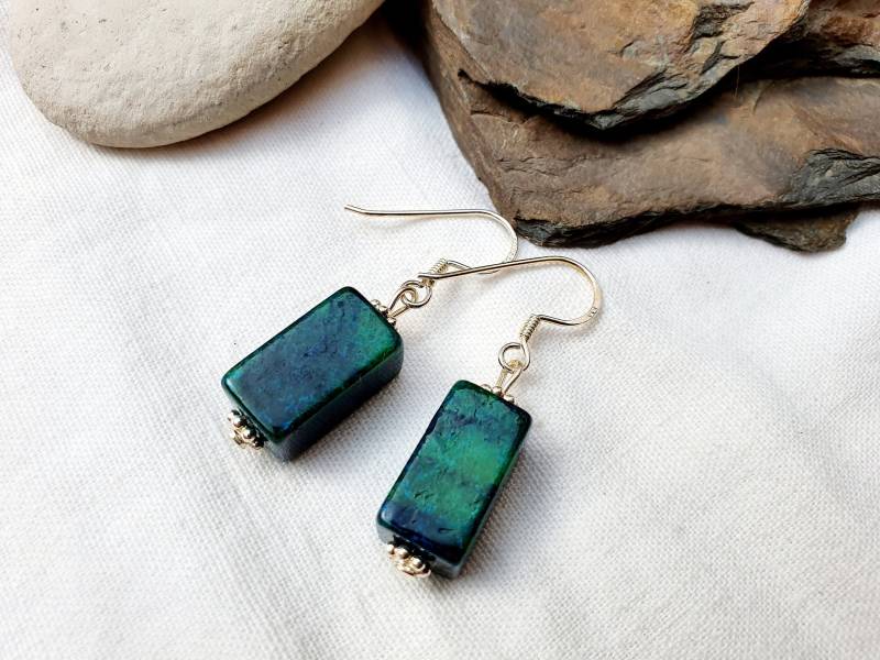 Chrysokoll-Silber Ohrringe 925 Silberedelstein Silber Schmuckheilstein, Boho Ohrringe, Statement, Geschenk von BellsGioielli