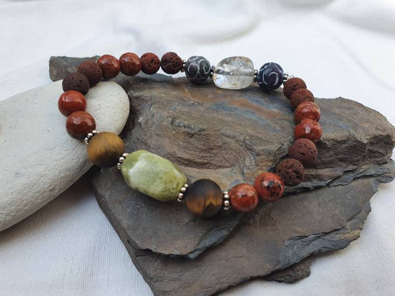 Edelstein Silber Armbandschutzstein Heilstein Armbandjade, Tigerauge, Rotjaspis, Lava, Bergkristallboho Armband von BellsGioielli