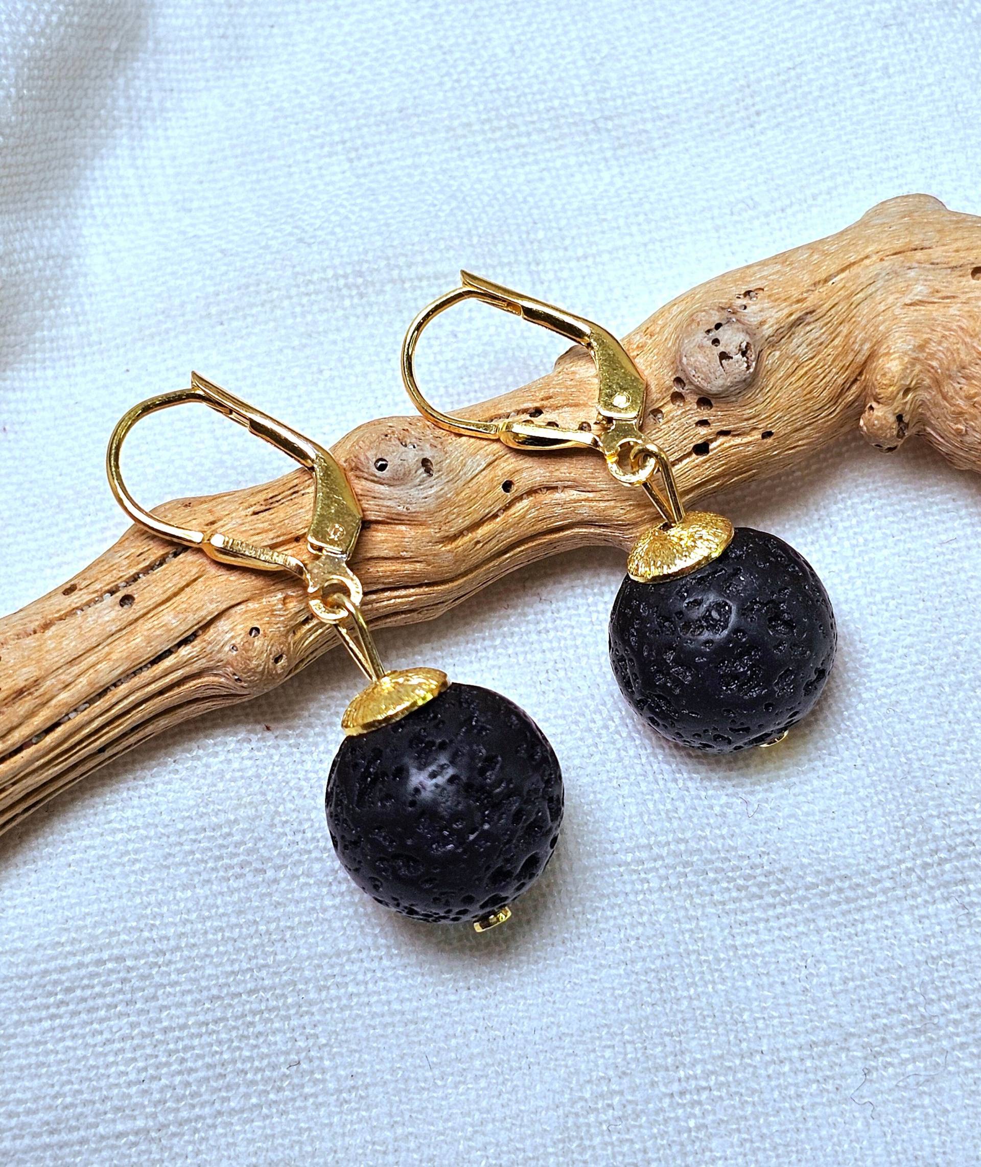 Handmade Lava Ohrringe Aus Vergoldetemsilber, Schmuck, Gold Geschenk, Elegant Bis Legger, Stein Ohrringe, Geschenk Für Sie von BellsGioielli