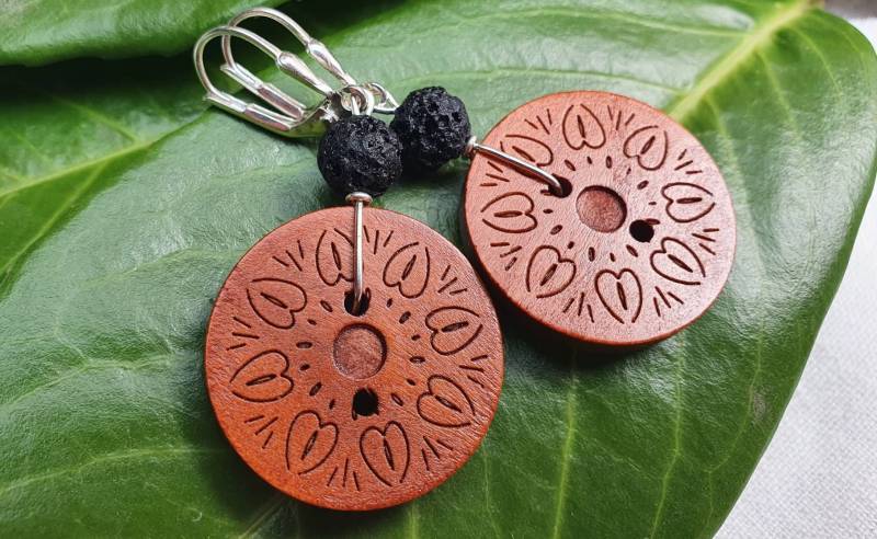 Holz Ornamentik, Lava Silber Ohrringe925Er Silber Knöpfchen Kollektion von BellsGioielli