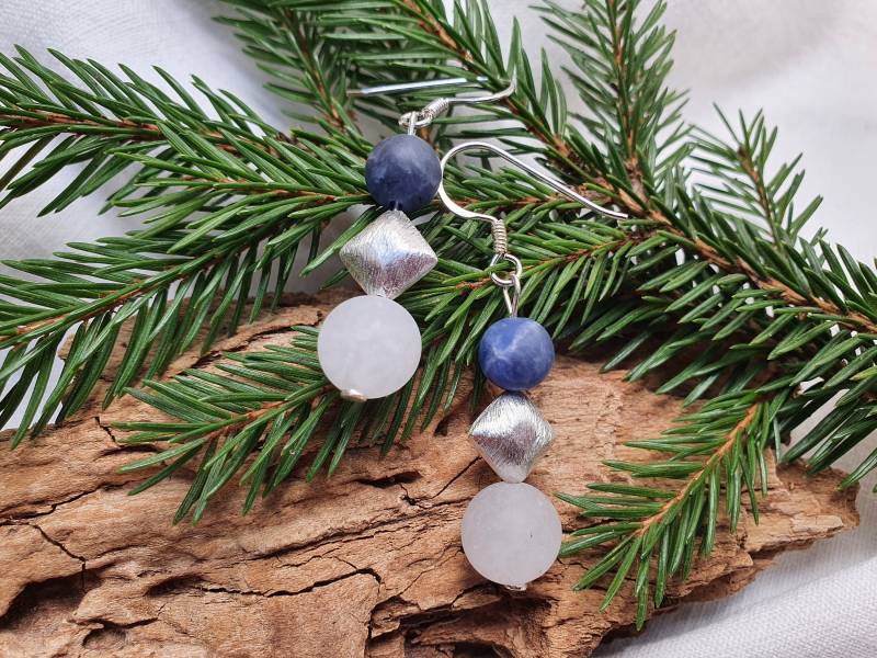 Jade, Sodalith, Gebürstete Silber Ohrringe 925Er Schutzstein Heilsteinreiner Geistboho Schmuck von BellsGioielli