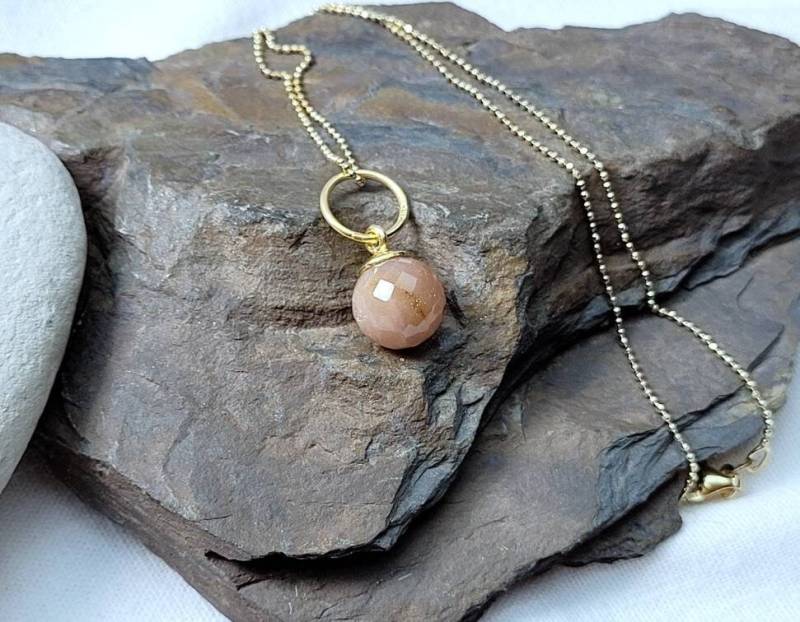 Kette Mit Anhänger Vergoldetem 925Er Silber Natur Schmuck Boho Filigrane Edelstein Sonnenstein Heilstein 40cm von BellsGioielli