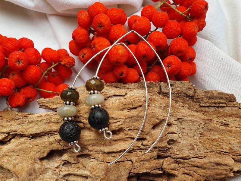 Labradorit-Lava-Silber Ohrringekreolen Artherbst Kollektion von BellsGioielli