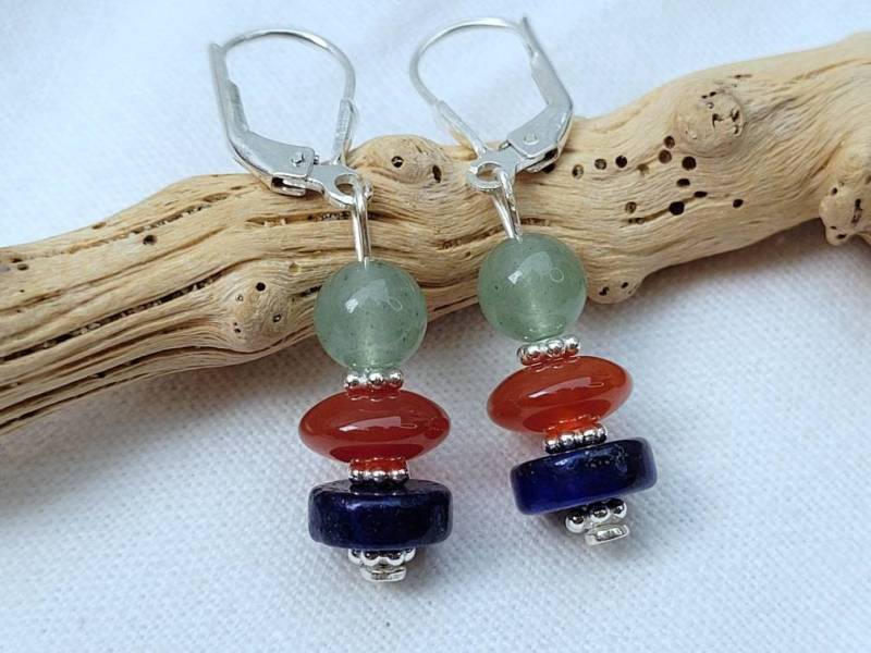 Lapislazuli Schutzstein-Karneol-Aventurin-Silber Ohrringe925Er Silbercolor-Mix Natur Schmuck Boho Edelstein Ohrringe von BellsGioielli