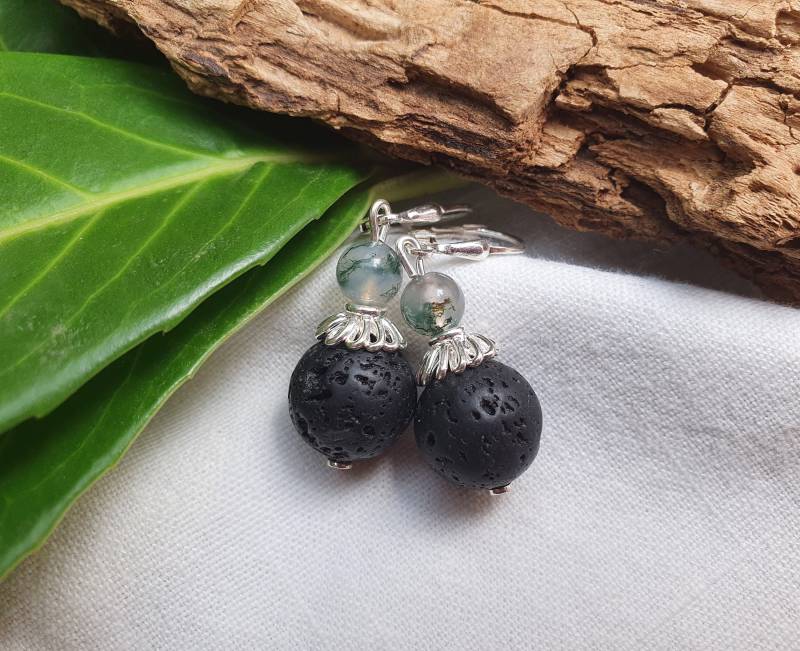 Lava-Moosachat-Silber Ornamentik Ohrringelieblingsstücke925Er Silbersilber Blüten von BellsGioielli