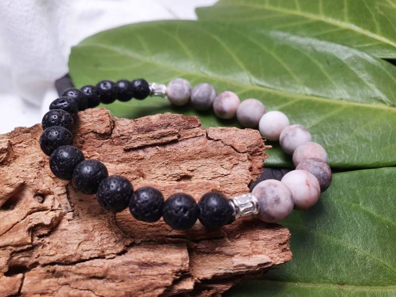 Lava- Zebrajaspis - Silber Armband Unisex Männer & Frauen Armband925Er Silber Elastisch von BellsGioielli