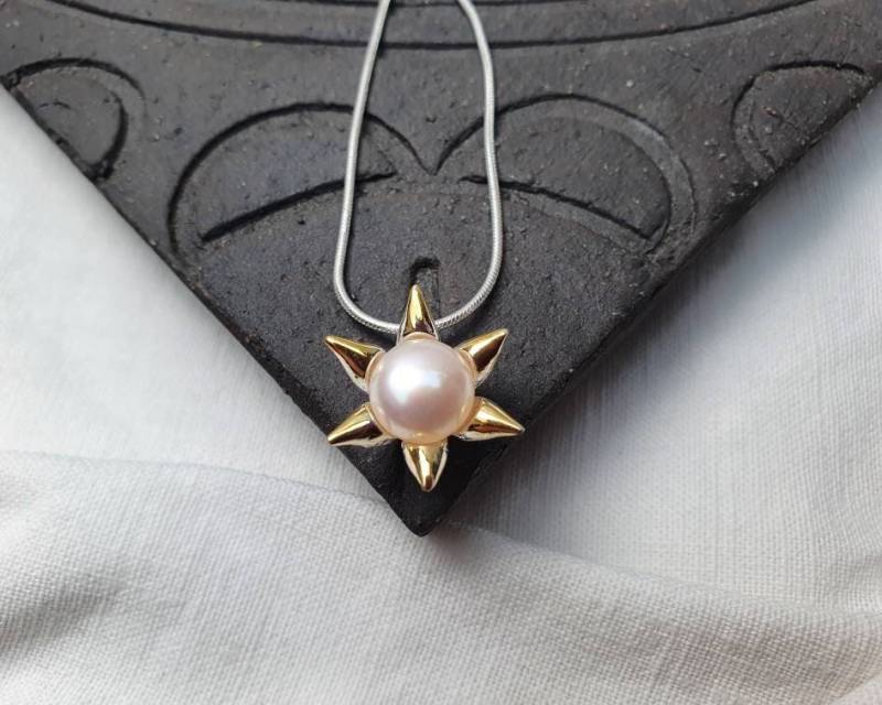 Perlen Sillber Blüten Kettesonnenketteschlangenkette 41cm925Er Silbersüßwasser Schmuck Hochzeit von BellsGioielli