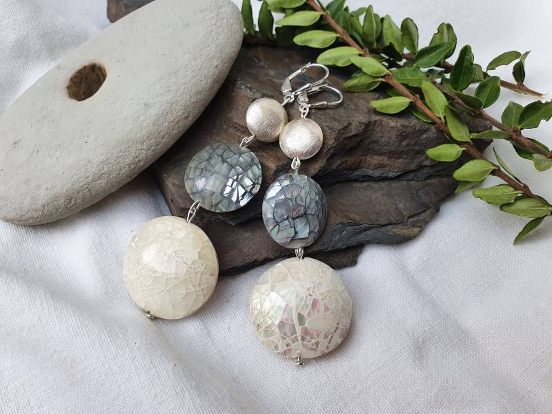 Perlmutt | Handmade Silber Ohrringe, Statement Schmuck, 925Er Silber, Beweglich, Boho Hochzeit, Geschenk von BellsGioielli