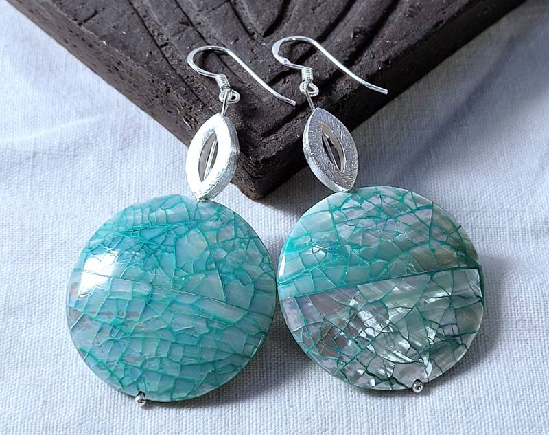 Perlmutt | Handmade Silber Ohrringe925Er Silbergebürstetmeeres Schmucksurf Ohrringestatement Ohrringe, Geschenk von BellsGioielli