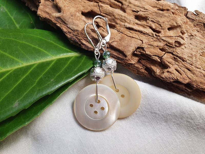 Perlmutt Knopf Glas Silber Ohrring, 925Er Silber, Unikat, Ohrringe, Statement Schmuck, Boho Geschenk, Knopf Ohrringe von BellsGioielli