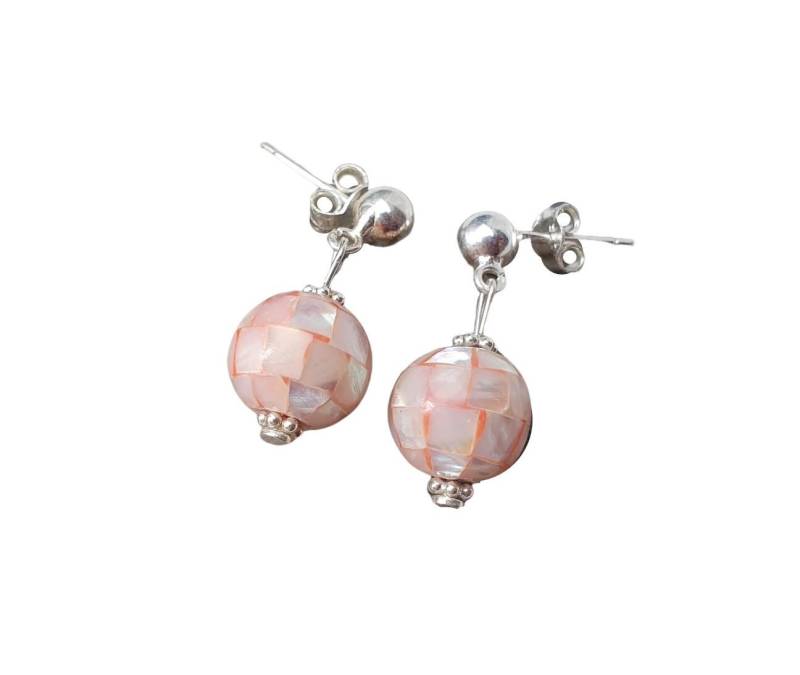 Handmade Perlmutt Silber Ohrringe in Rosa, 925Er Schmuck, Ohrringe, Geschenk, Brautschmuck, Schillernde Perlen von BellsGioielli