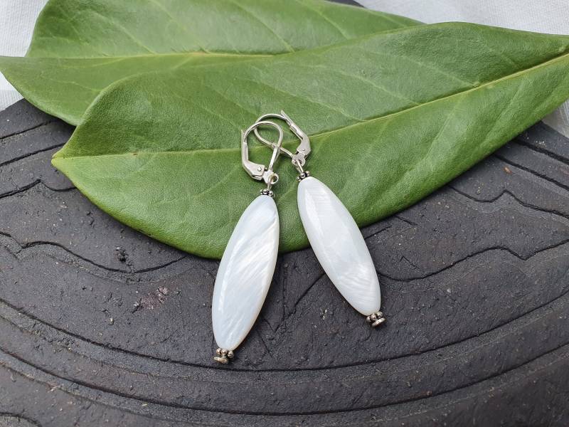 Perlmutt-Silber Ohrringe 925Er Silberhochzeitstrandsommerschlichte Eleganzlieblingsstücke Geschenk, Hochzeit, Strand, Boho von BellsGioielli