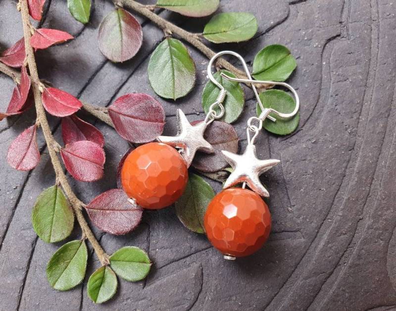 Rot Jaspis, Gebürsteter Silber Stern, Seestern Ohrringe925Er Heilstein Sten Ohrring Edelstein Ohrring Natur Schmuckstatement von BellsGioielli