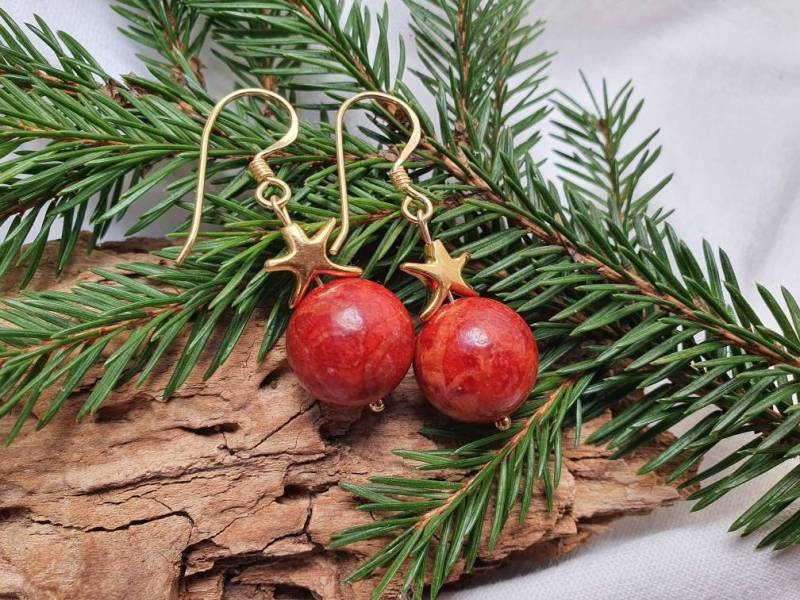 Schaumkoralle, Gebürstet Vergoldeter Silber Stern, Seestern Ohrringe925Er Silbermeeres Liebe von BellsGioielli