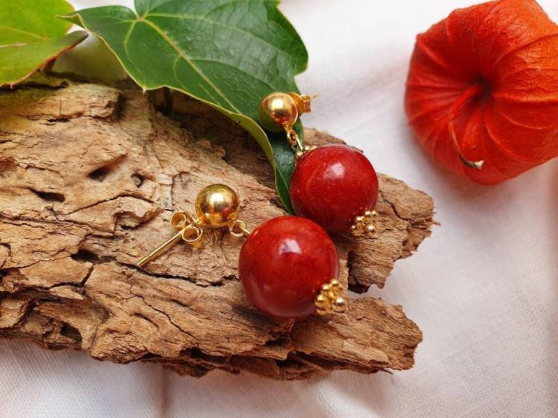 Schaumkoralle-Vergoldete Silber Ohrringegoldener Herbst925Er Vergoldet von BellsGioielli