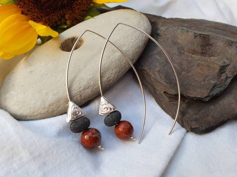 Silber-Jaspis-Lava Ohrringe Herbst Kollektion925Er Silbergroße Ohrhakenboho Ohrringeheilstein von BellsGioielli