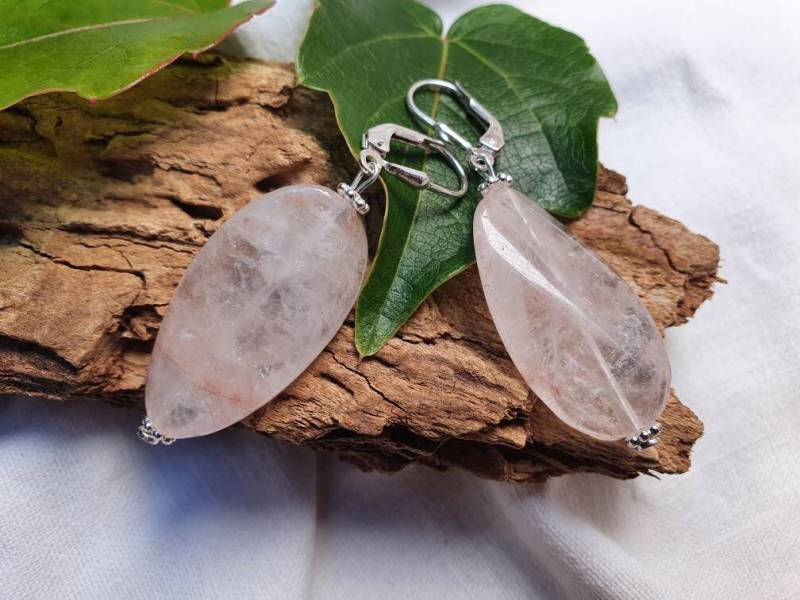 Strawberry Quarz Silber Ohrringe925Er Silbergeschwungene Form Heilstein, Boho Ohrringe, Statement Stein Schmuck, Geschenk von BellsGioielli