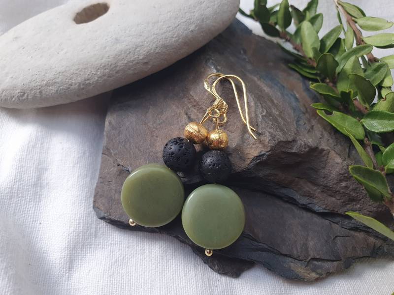 Süd Jade Lava Vergoldete Silber Kugel Ohrringelieblingsstücke925Er Silber, Edelstein Ohrringe, Boho Statement Schmuck, Geschenk von BellsGioielli