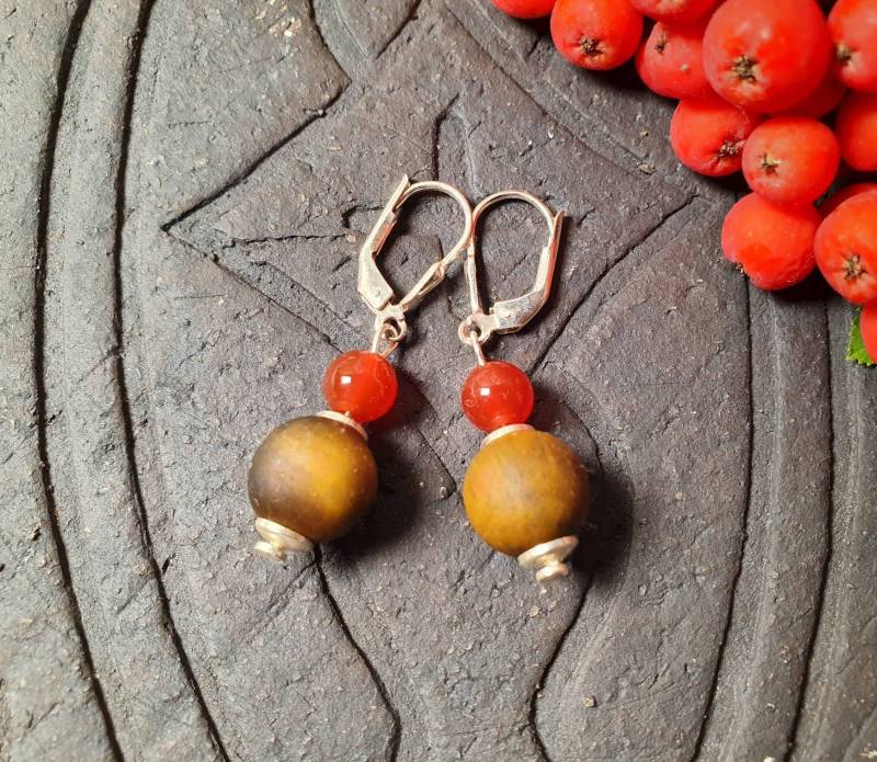 Tigerauge-Karneol-Silber Ohrringe925Er Silberherbst Kollektionheilsteinedelstein Ohrringe von BellsGioielli
