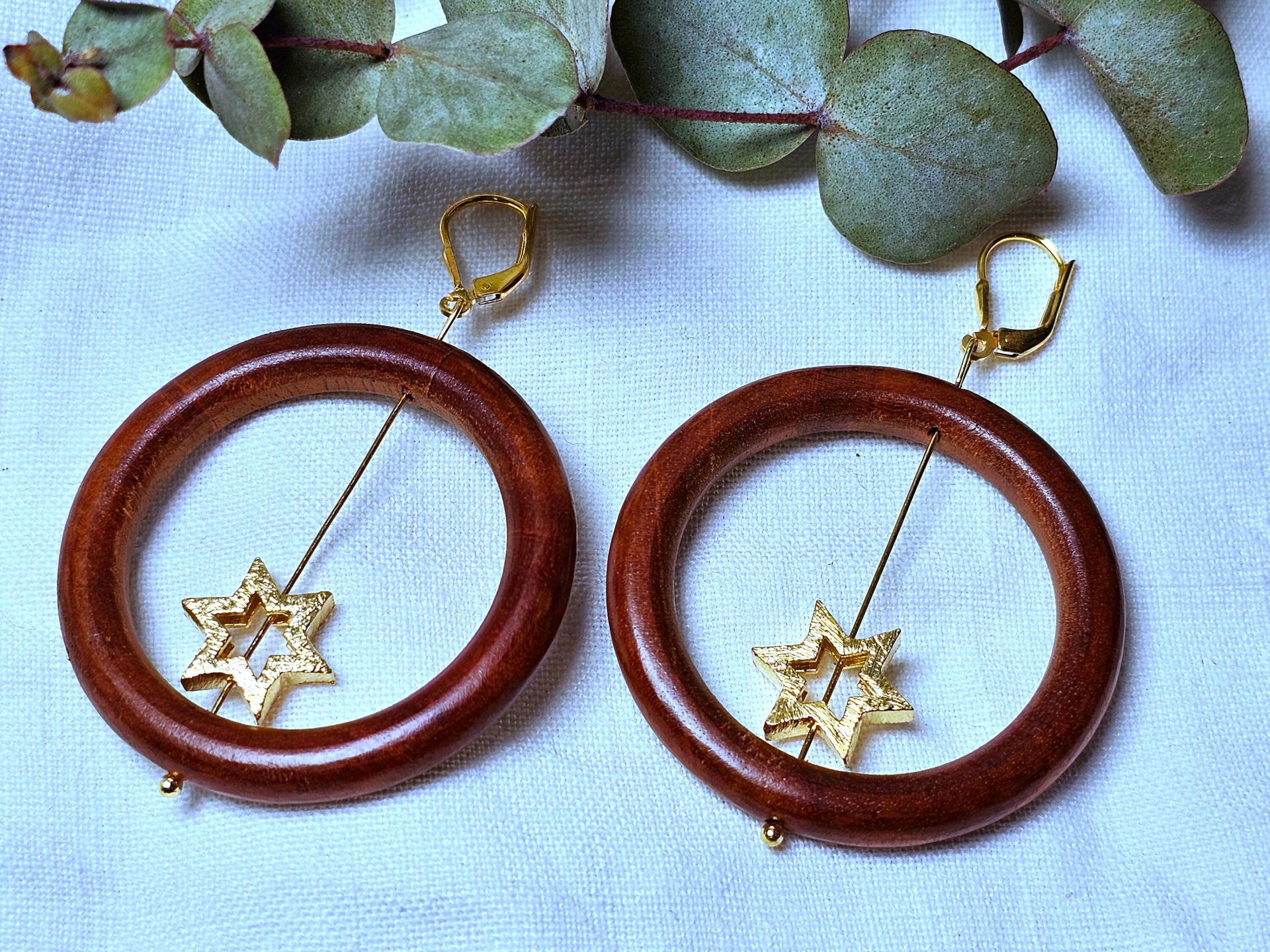 Weihnachts Ohrringe, Stern Schmuck, Holz Geschenk, Weihnachten, Vergoldeter Silber Statement Boho Schmuck von BellsGioielli