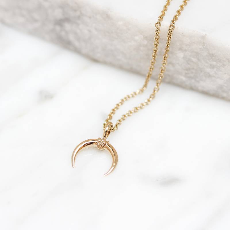 Light Gold Fill Double Horn Halskette Anhänger Mit Free Chain, Halbmond, Handarbeit - Lphr1 von BellureUK