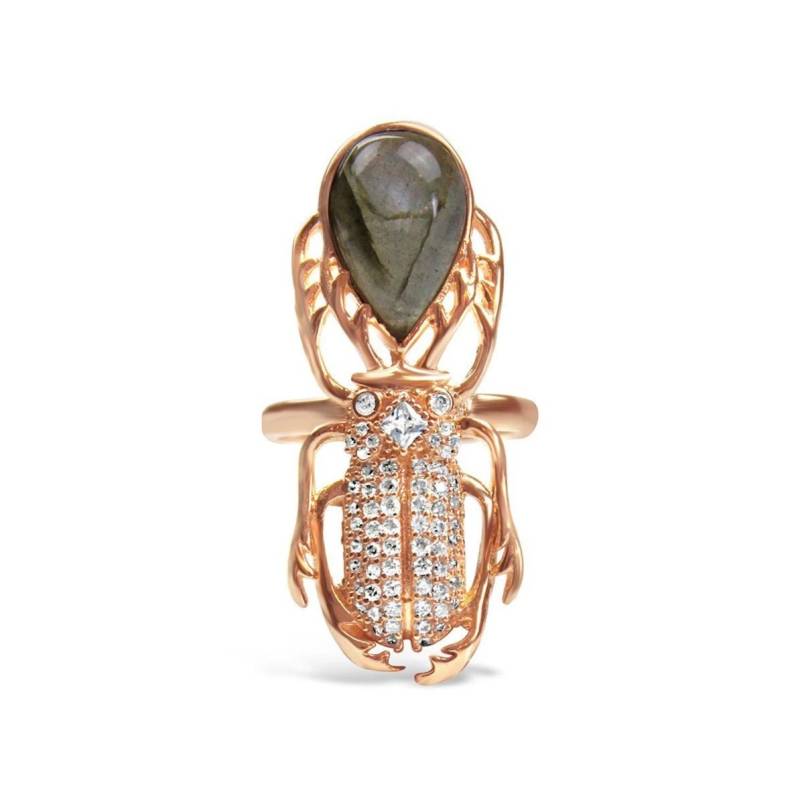Vergoldeter Silber Labradorit Käfer Ring Cocktail Großer Silberring Grüner Tier Vergoldet Schmuck von BellusDominaShop
