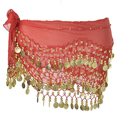 BellyLady Bauchtanz Hüftschal 158 Goldmünzen Ballrock, BDSH-DK16101_RED, Rot, BDSH-DK16101_RED One Size von BellyLady