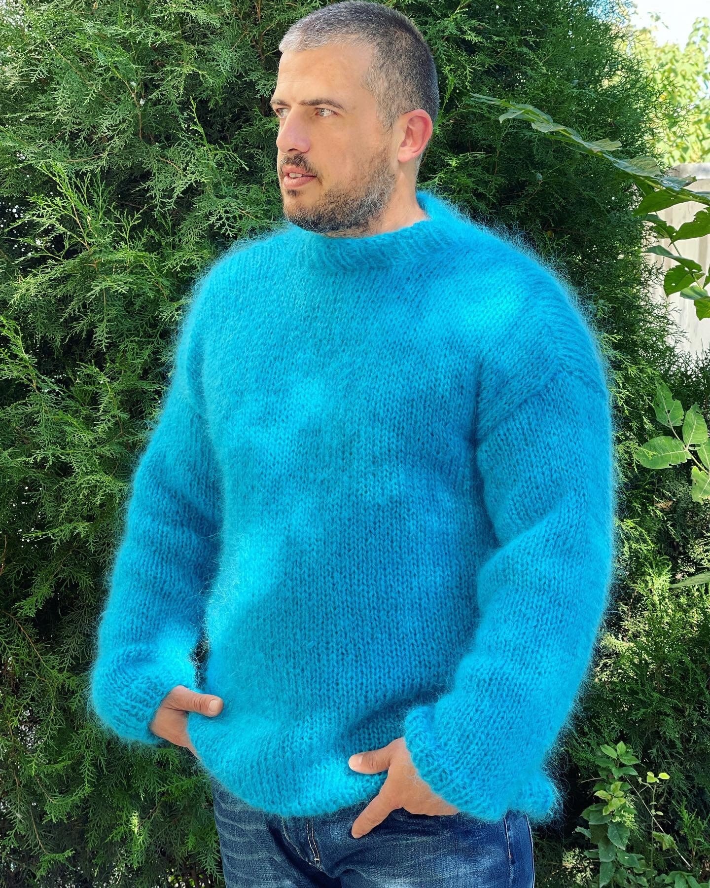 Mohair Pullover, Herren Wollpullover, Fuzzy Luxus Winter Warmer Und Gemütlicher Handgestrickter Pullover von BellyveKnit