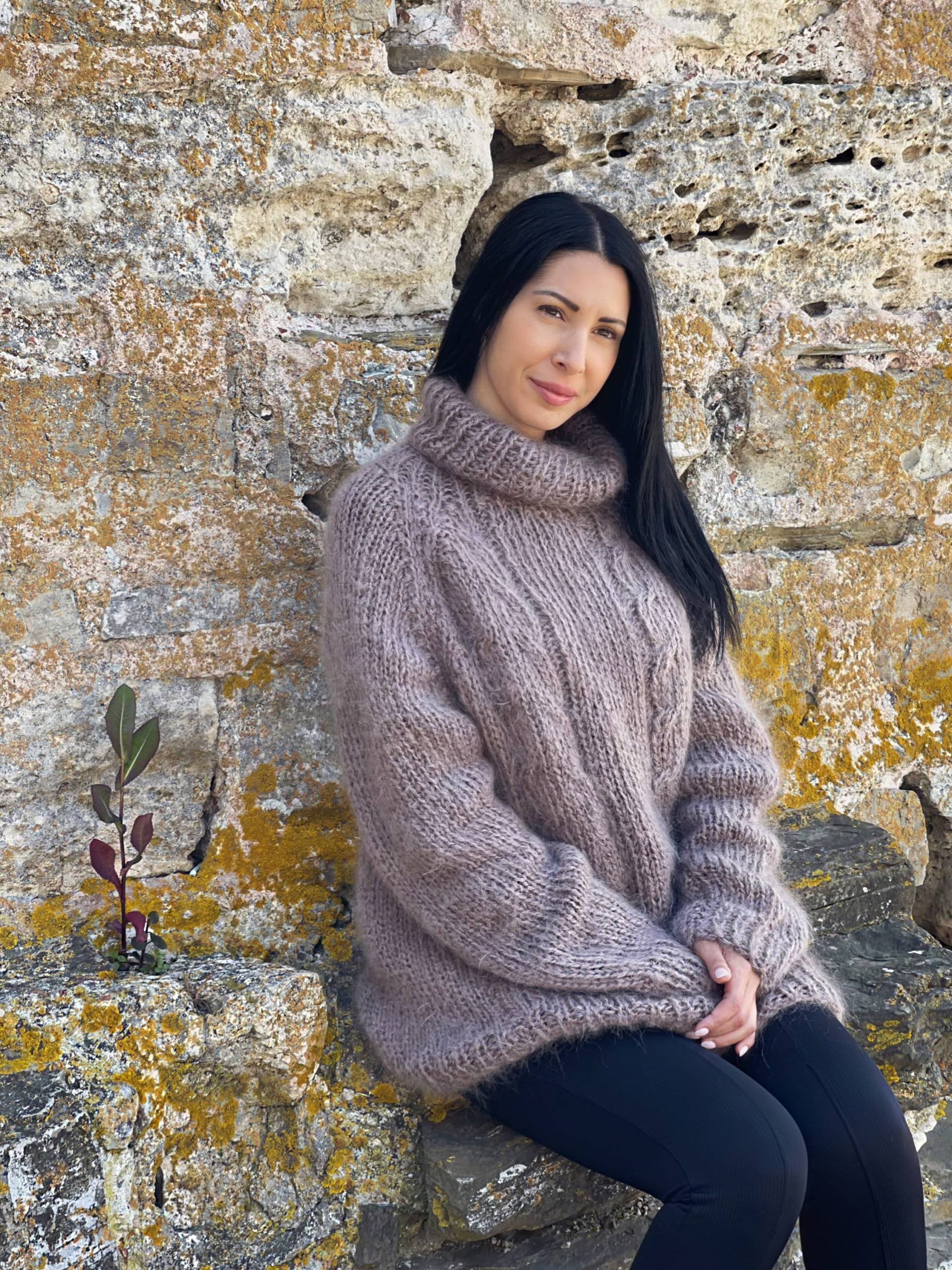 Sofort Versandfertig Größe 2xl, Zopfmuster Fuzzy Mohair Pullover, Sehr Weich, Warm Und Gemütlich Frauen Langhaar Pullover von BellyveKnit