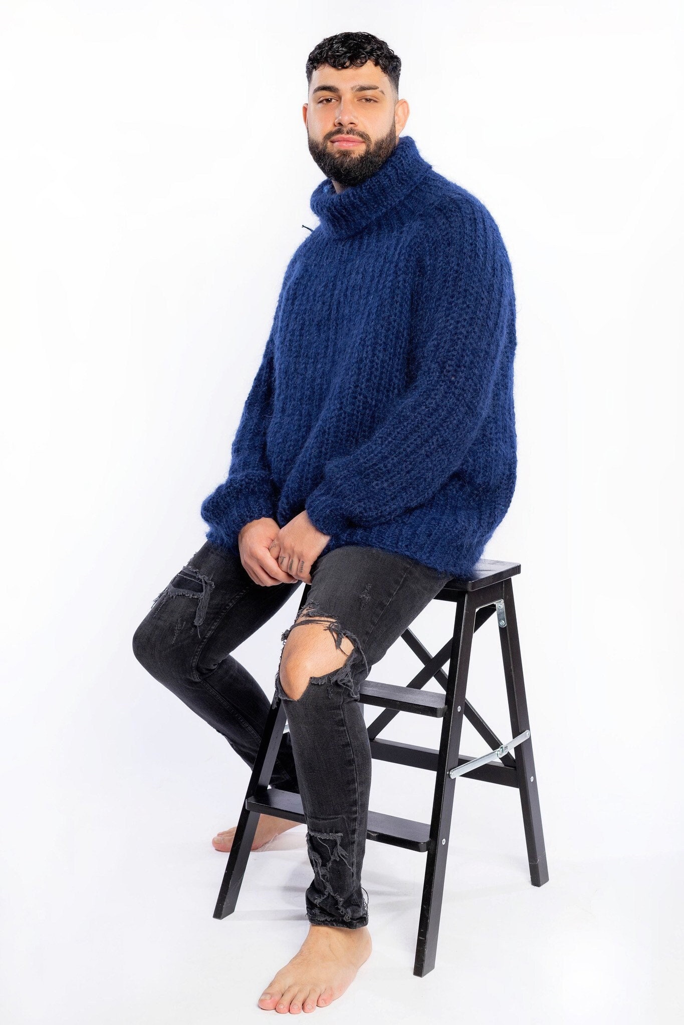Übergroßer Handgestrickter Pullover, Gerippter Fuzzy Mohair Kleidung, Herren Rollkragenpullover, Breiter Pullover Für Männer, Geschenk Männer Übergroßer Handgestrickter Pullover, Gerippter Fuzzy Mohair Kleidung, Herren Rollkragenpullover, Breiter Pullover Für Männer, Geschenk Männer von BellyveKnit