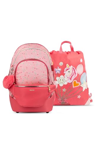 Belmil 2-in1 Premium Schulrucksack mit Fannypack mit extra Turnbeutel (338-84P SET GRAT) (Rose Quartz) von Belmil